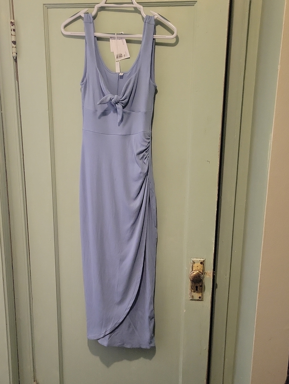 Sleeveless Knot-Front Midi Dress in Light Periwinkle